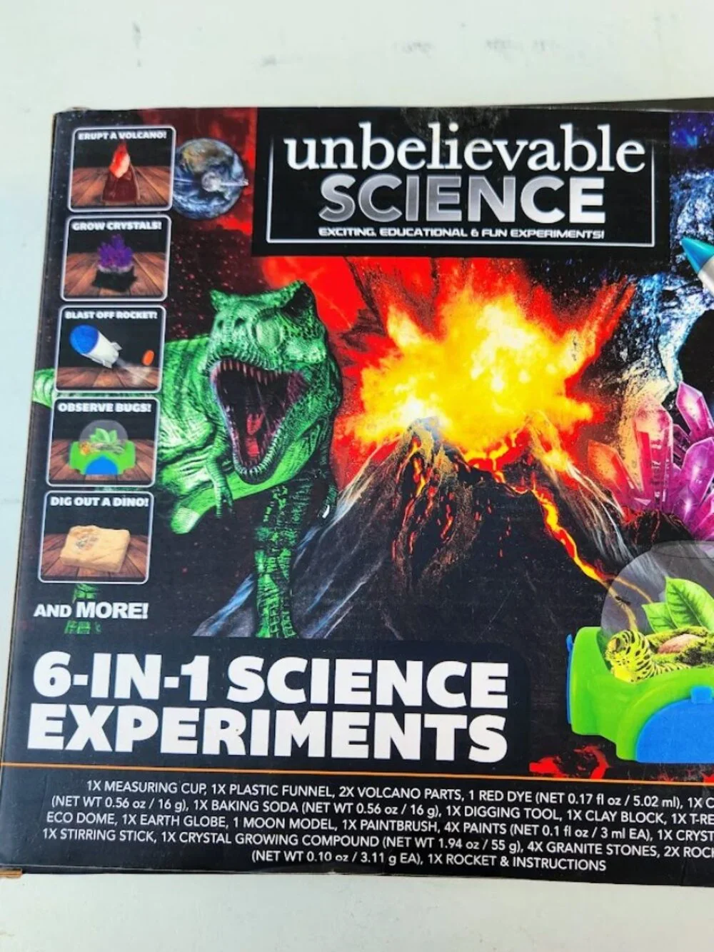 NEW Unbelievable Science 6 in 1 Experiments Set Kit Volcano Crystals Rocket For